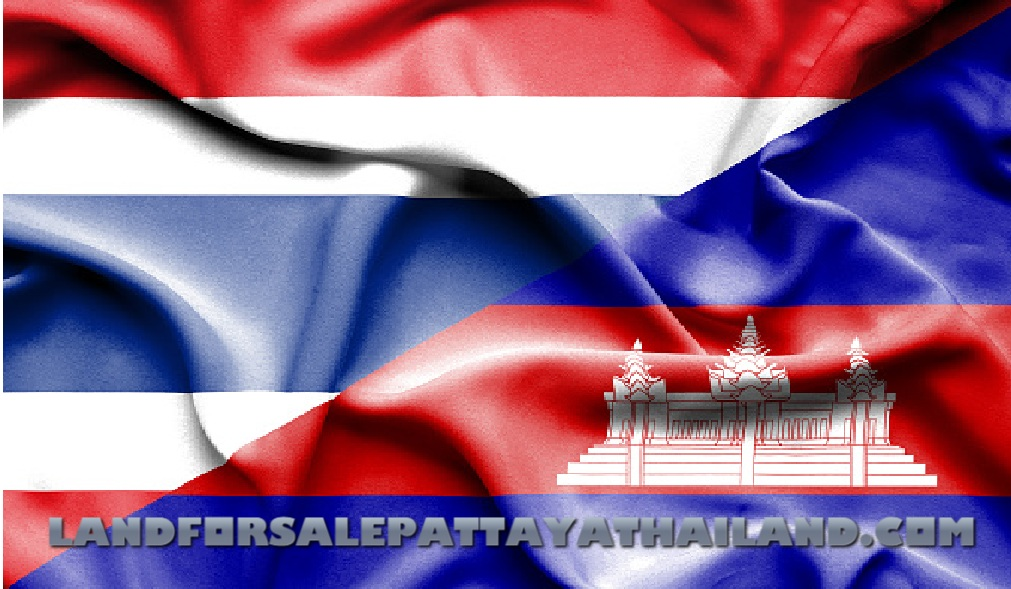 Waving flag of Cambodia and Thailand
